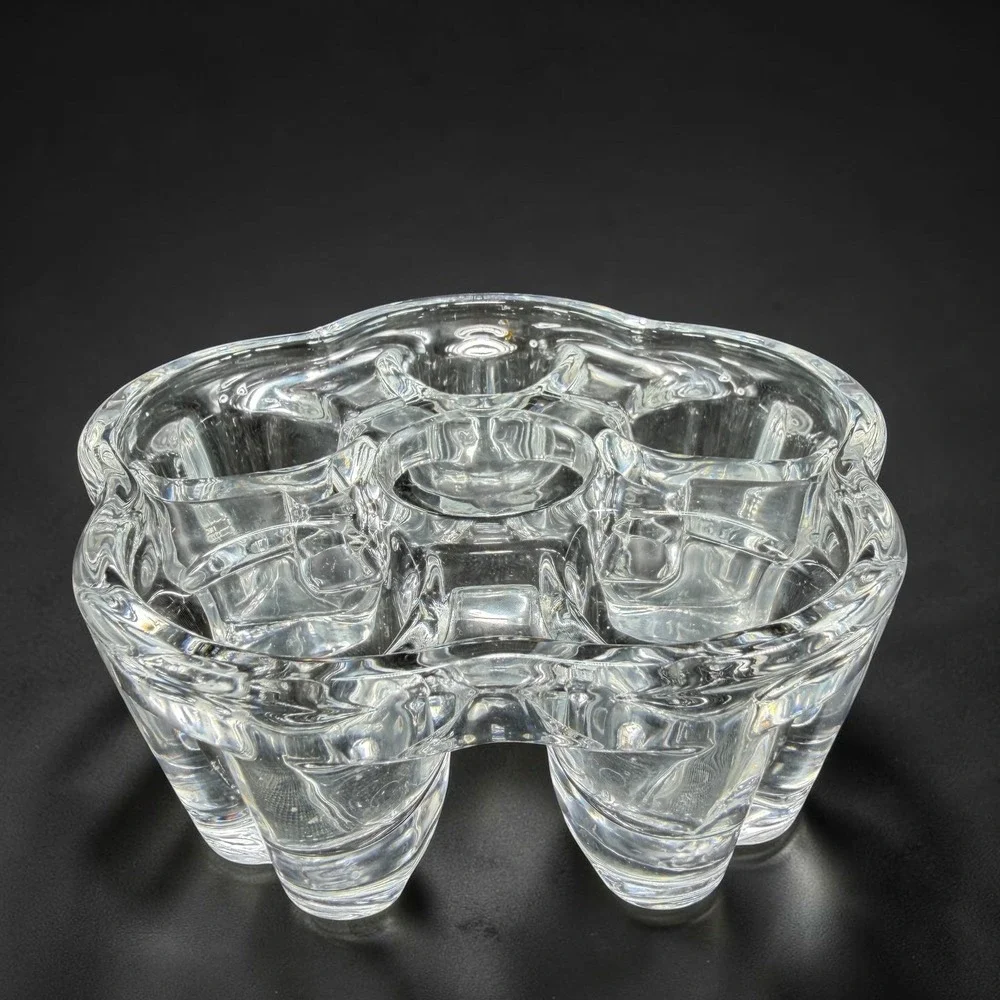 Vintage Clear Glass Heart Flower Votive Candle Holder 5 Well Trinket Dish 5in